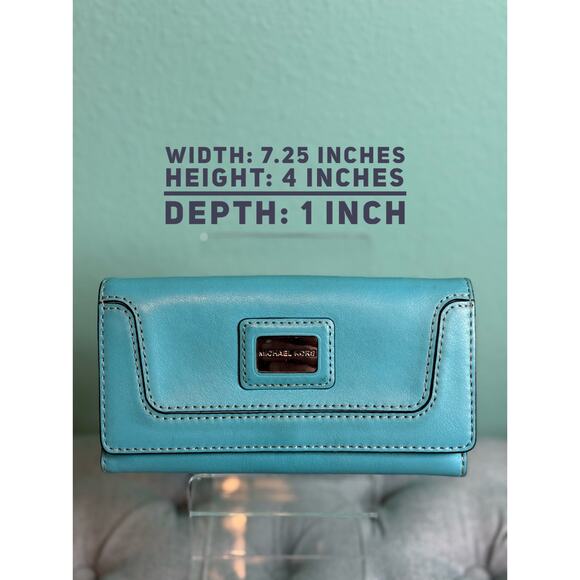 Michael Kors Brookville Leather Wallet Aqua Beauty*Large Organizer - Picture 5 of 12